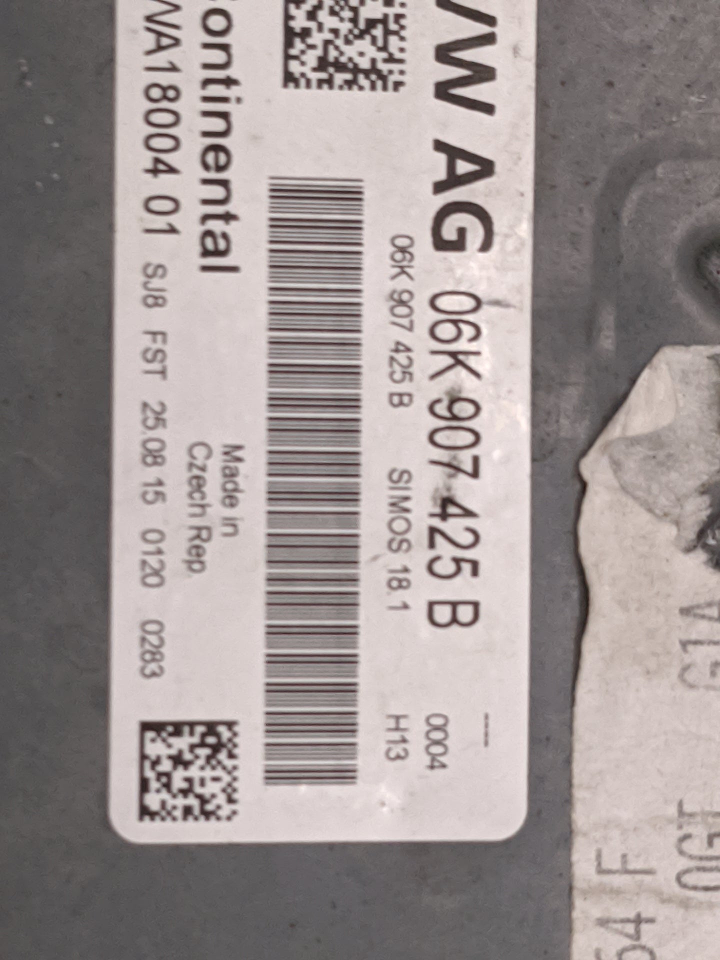 2016 Audi A3 PCM Engine Control Computer ECU ECM PCU OEM P/N:06K907425B 5WA18004 Fits OEM Used Auto Parts - Oemusedautoparts