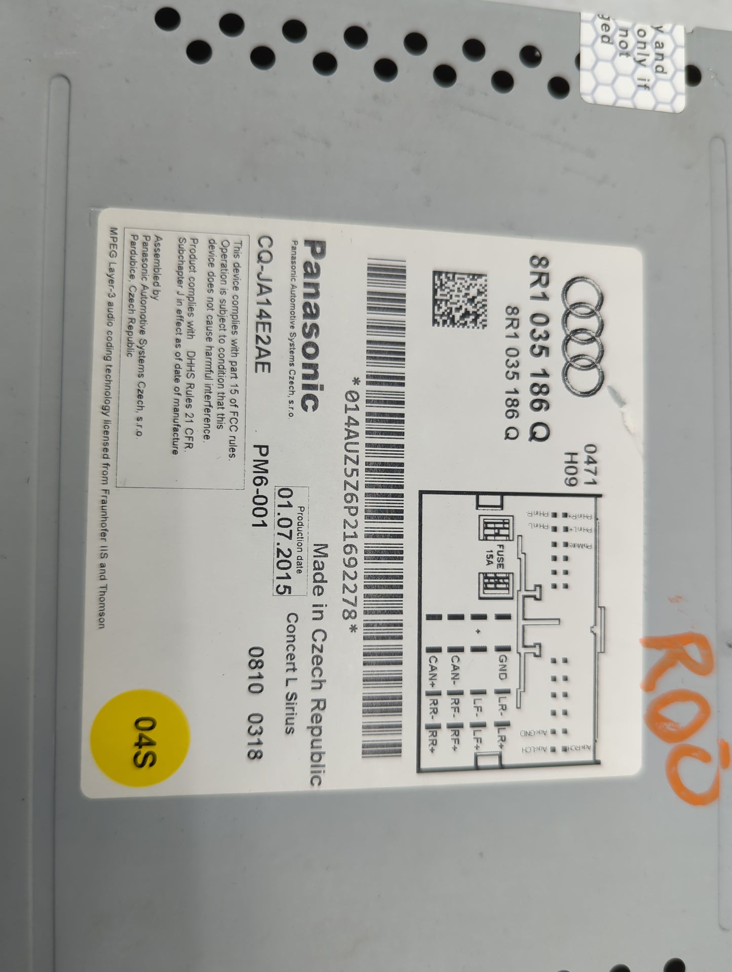 2013-2016 Audi A4 Radio AM FM Cd Player Receiver Replacement P/N:8R1035186Q CQ-JA14E2AE Fits Fits 2013 2014 2015 2016 OEM Us