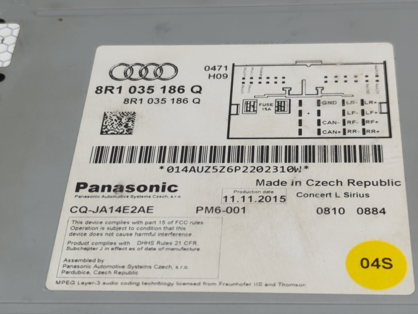 2015-2017 Audi A5 Radio AM FM Cd Player Receiver Replacement P/N:8R1035186Q CQ-JA14E2AE Fits OEM Used Auto Parts - Oemusedau