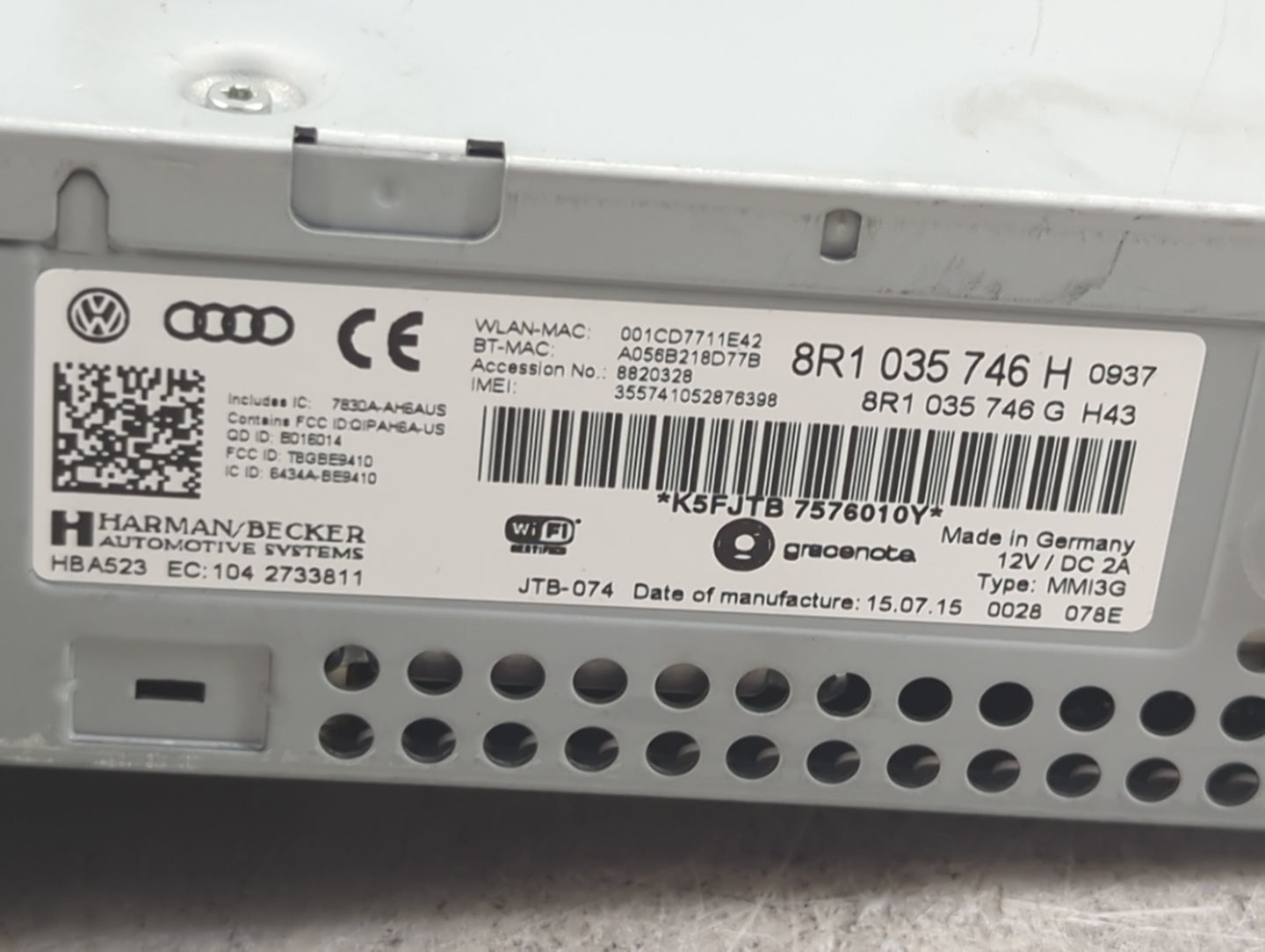 2016 Audi A5 Radio AM FM Cd Player Receiver Replacement P/N:8R1035746H 8R1035746G Fits OEM Used Auto Parts - Oemusedautopart