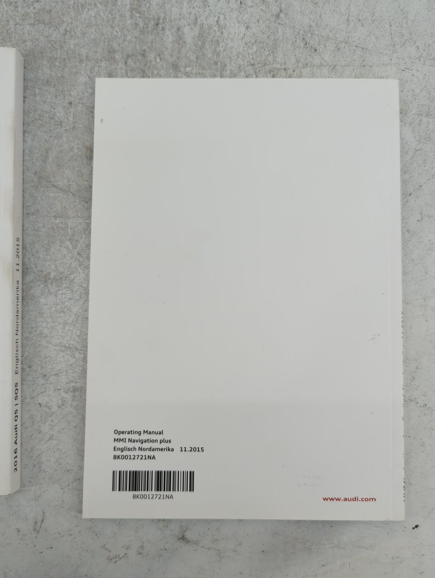 2016 Audi Q5 Owners Manual Book Guide P/N:8R0012721BA 8K0012721NA OEM Used Auto Parts - Oemusedautoparts1.com