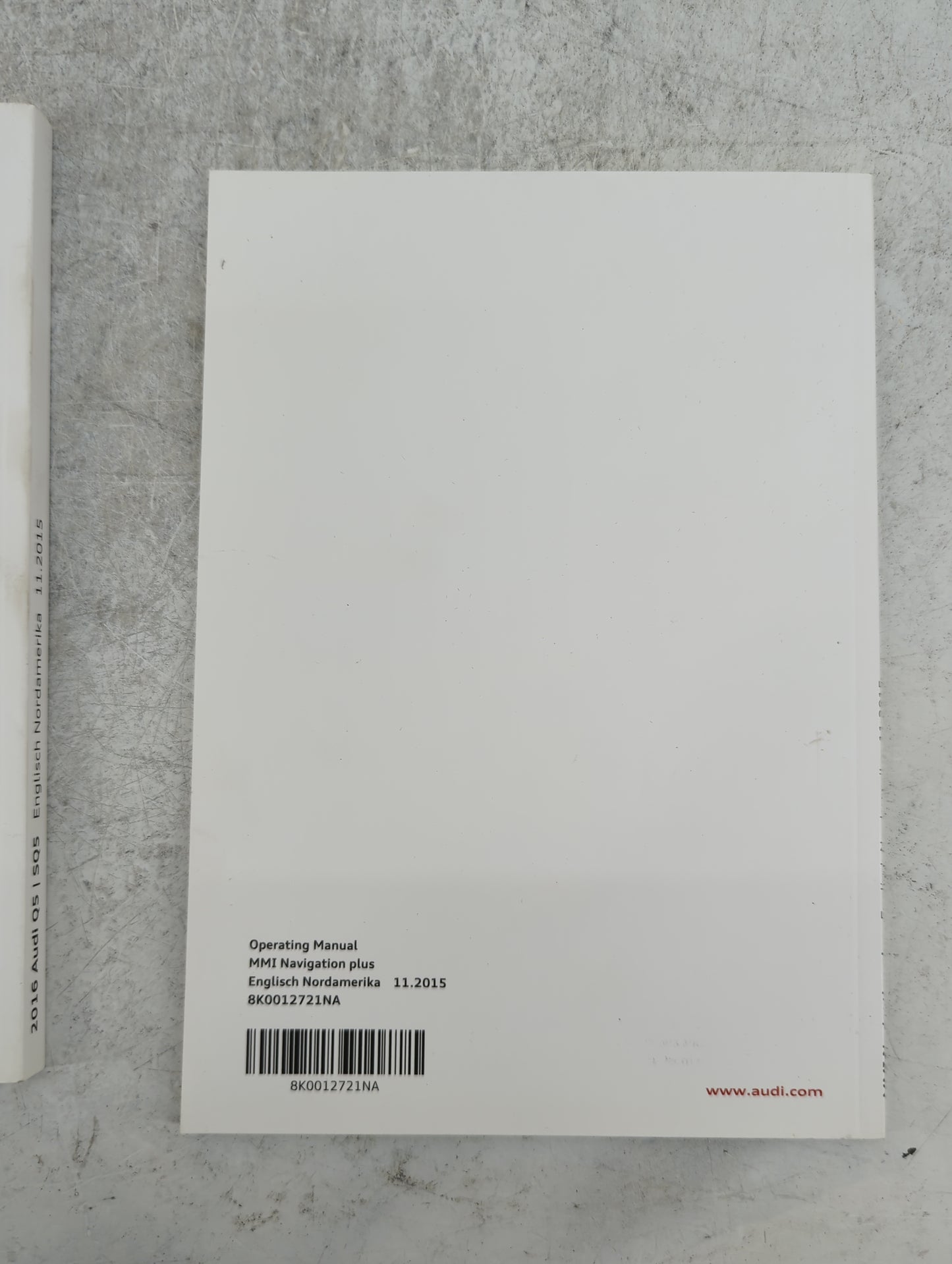 2016 Audi Q5 Owners Manual Book Guide P/N:8R0012721BA 8K0012721NA OEM Used Auto Parts - Oemusedautoparts1.com
