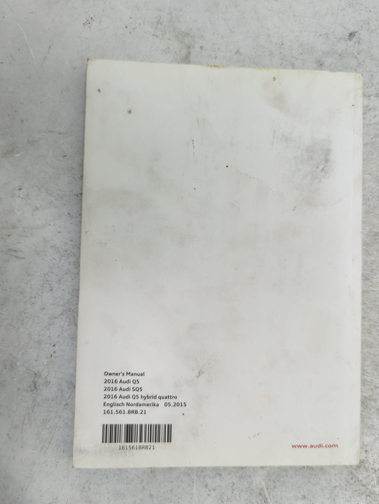 2016 Audi Q5 Owners Manual Book Guide P/N:161.561.8RB.21 1615618RB21 OEM Used Auto Parts - Oemusedautoparts1.com