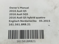 2016 Audi Q5 Owners Manual Book Guide P/N:161.561.8RB.21 1615618RB21 OEM Used Auto Parts - Oemusedautoparts1.com