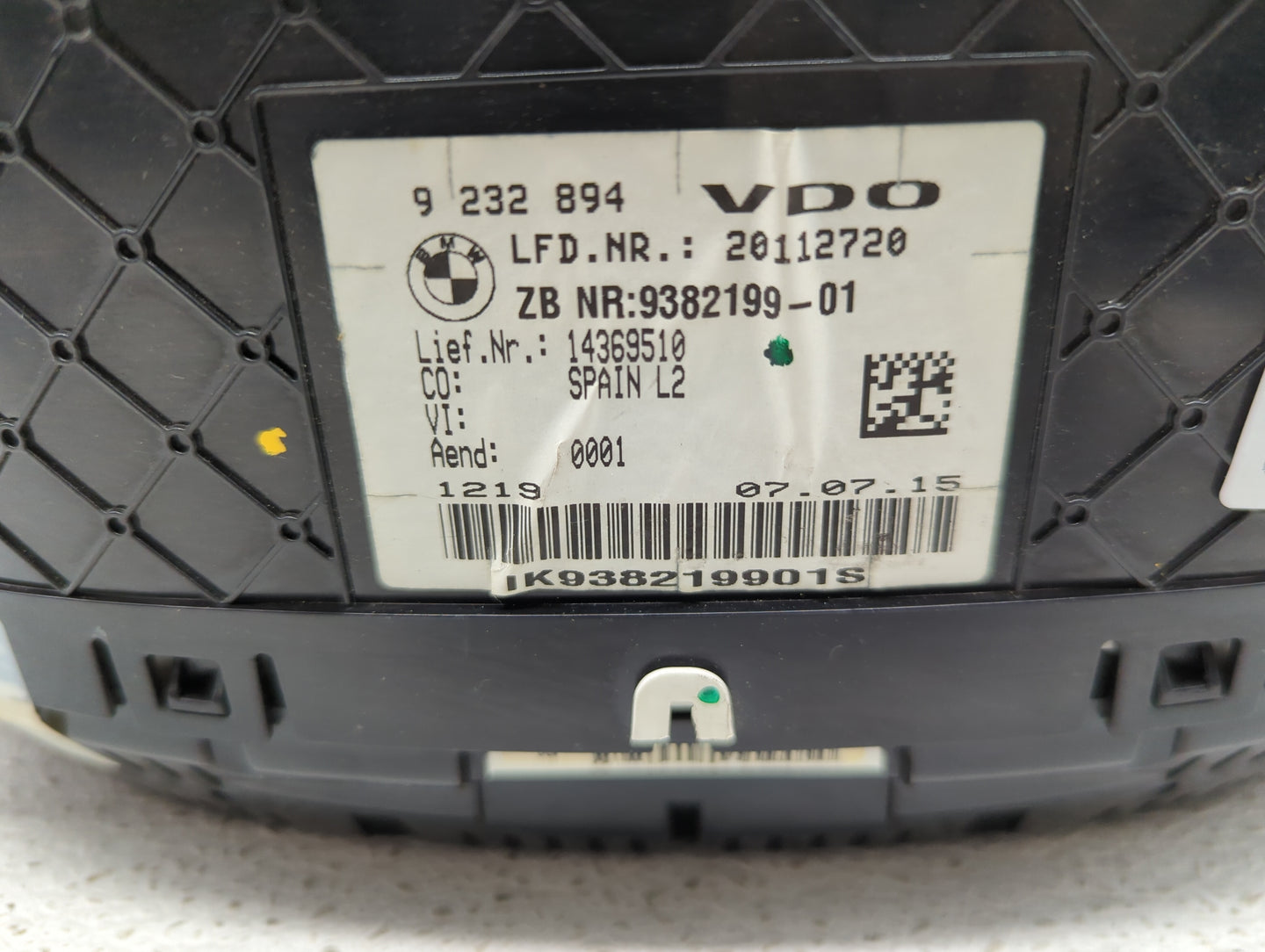 2015-2016 Bmw 320 Instrument Cluster Speedometer Gauges P/N:9232894 9382199-01 Miles:63K Fits OEM Used Auto Parts - Oemuseda