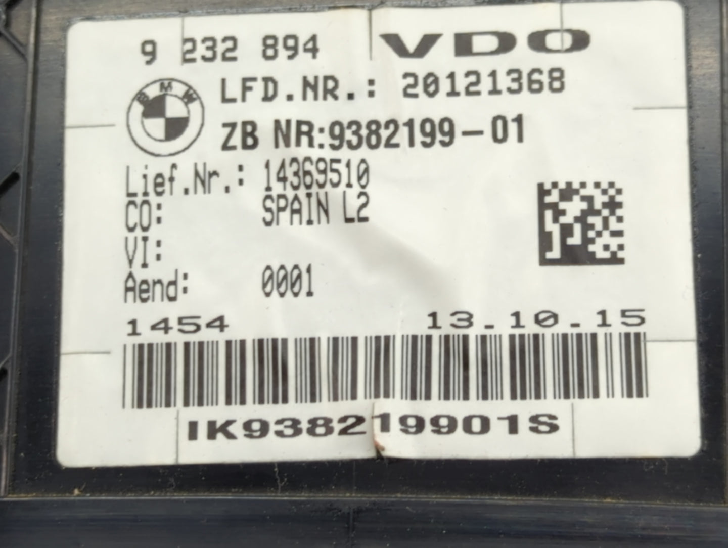 2015-2016 Bmw 320i Instrument Cluster Speedometer Gauges P/N:14369510 9382199-01 Miles: Fits OEM Used Auto Parts - Oemusedau