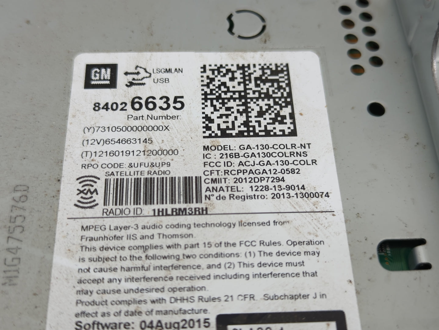 2015-2016 Buick Encore Radio AM FM Cd Player Receiver Replacement P/N:84026635 GA-130-COLR-NT Fits Fits 2014 2015 2016 2017 