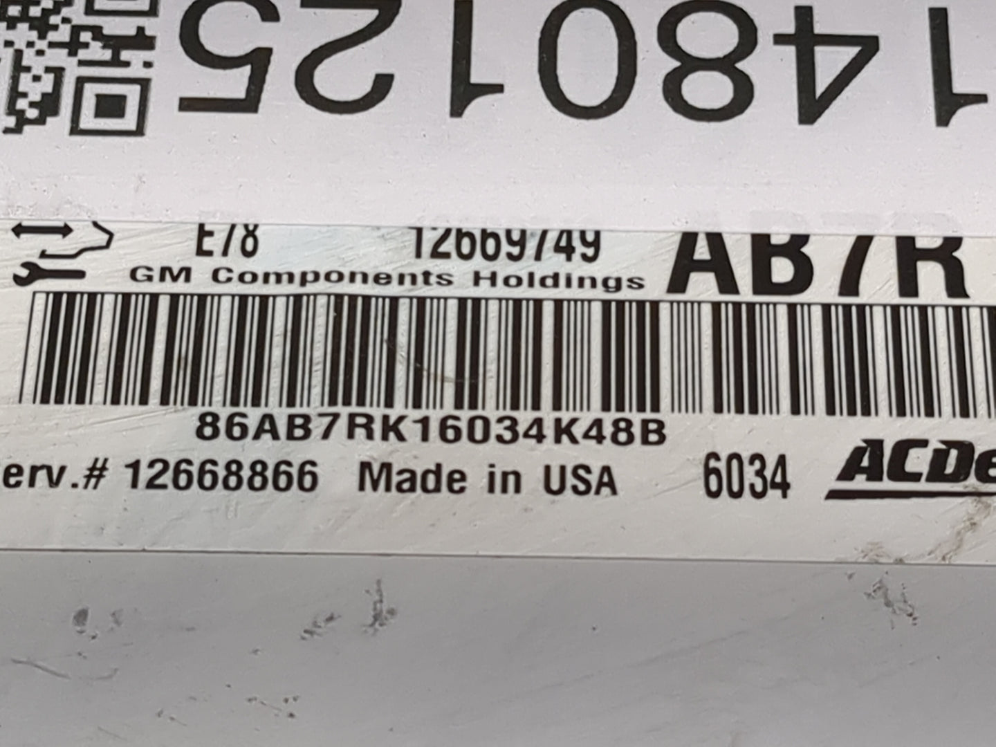 2013-2016 Buick Encore PCM Engine Control Computer ECU ECM PCU OEM P/N:12669749 86AB7RK16034K48B Fits OEM Used Auto Parts - 