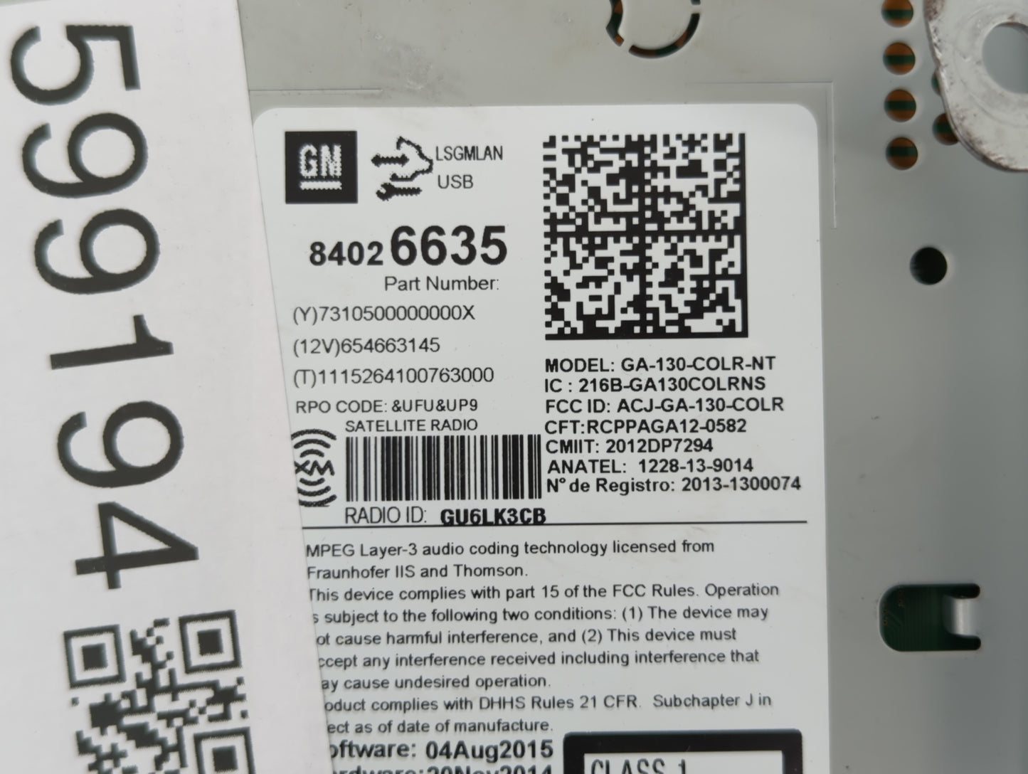 2016 Buick Encore Radio AM FM Cd Player Receiver Replacement P/N:84026635 Fits Fits 2017 OEM Used Auto Parts - Oemusedautopa