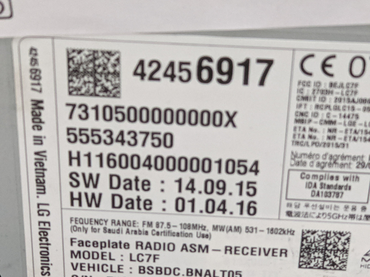 2016 Chevrolet Cruze Radio AM FM Cd Player Receiver Replacement P/N:555343750 42456917 Fits OEM Used Auto Parts - Oemusedaut