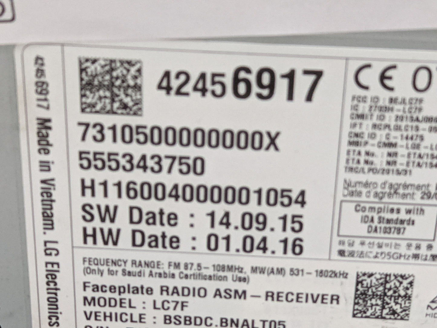 2016 Chevrolet Cruze Radio AM FM Cd Player Receiver Replacement P/N:555343750 42456917 Fits OEM Used Auto Parts - Oemusedaut