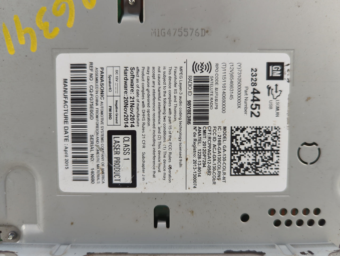 2015-2016 Chevrolet Cruze Radio AM FM Cd Player Receiver Replacement P/N:23284452 GA-130-COLR-NT Fits Fits 2014 2015 2016 20