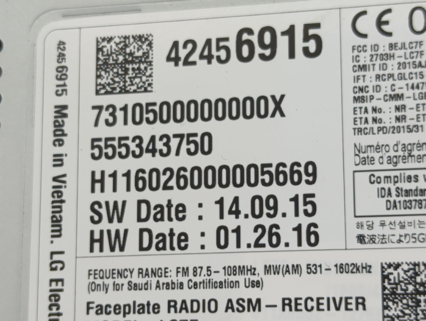 2016 Chevrolet Cruze Radio AM FM Cd Player Receiver Replacement P/N:42456915 Fits OEM Used Auto Parts - Oemusedautoparts1.co