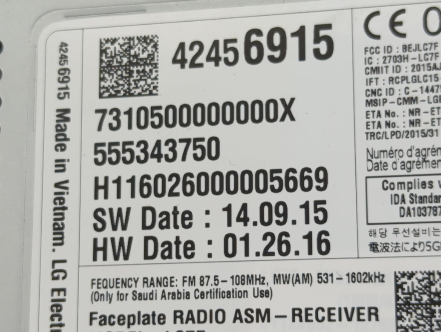 2016 Chevrolet Cruze Radio AM FM Cd Player Receiver Replacement P/N:42456915 Fits OEM Used Auto Parts - Oemusedautoparts1.co
