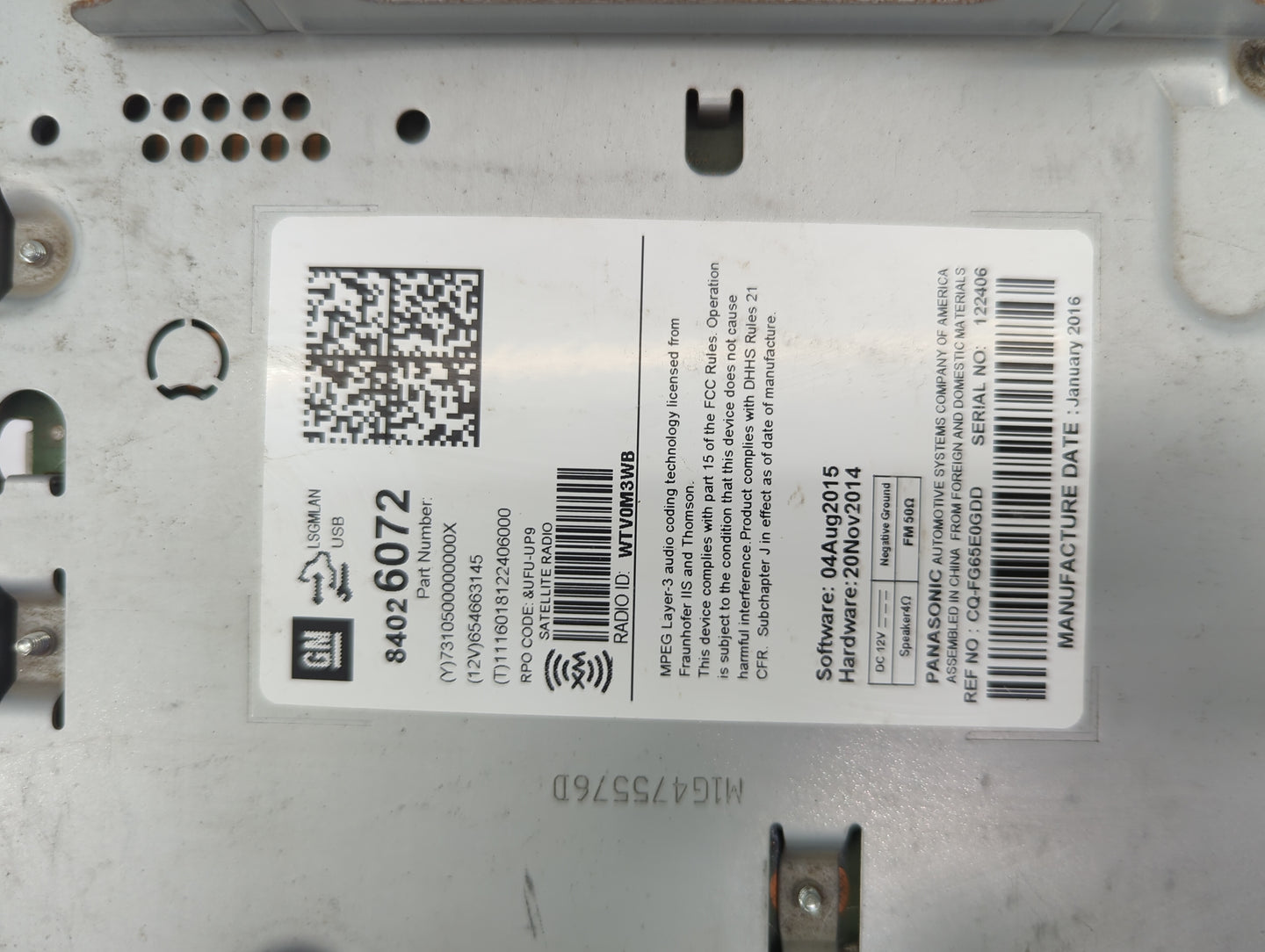 2016 Chevrolet Equinox Radio AM FM Cd Player Receiver Replacement P/N:84026072 CQ-FG66E0GDD, WTV0M3WB Fits OEM Used Auto Par