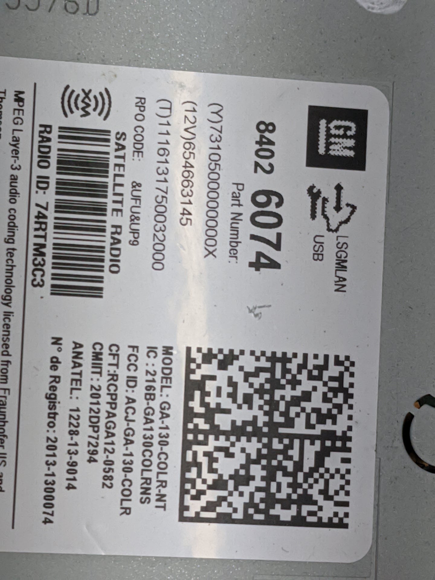 2016 Chevrolet Equinox Radio AM FM Cd Player Receiver Replacement P/N:84026074 GA-130-COLR-NT Fits Fits 2015 OEM Used Auto P