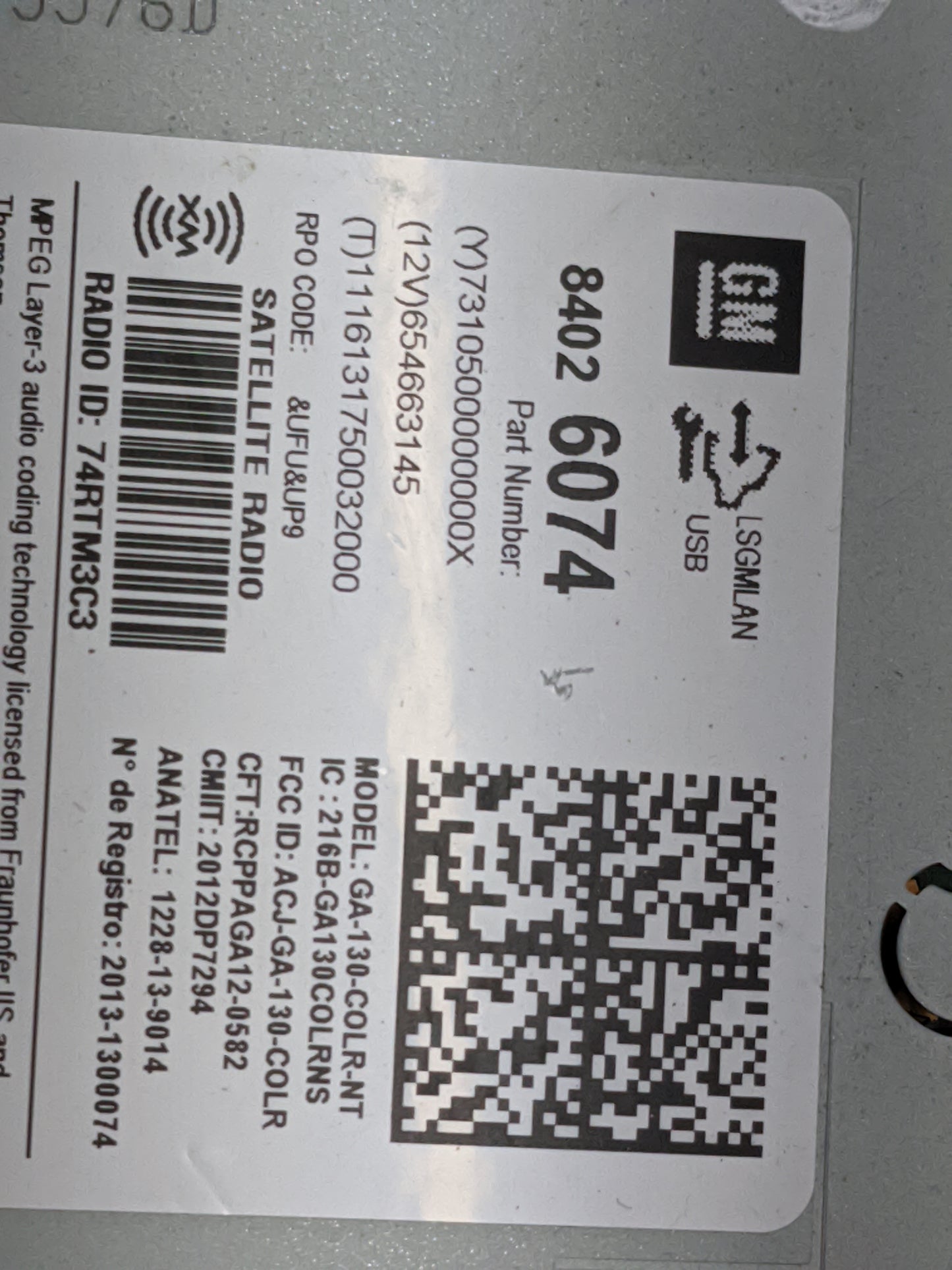 2016 Chevrolet Equinox Radio AM FM Cd Player Receiver Replacement P/N:84026074 GA-130-COLR-NT Fits Fits 2015 OEM Used Auto P