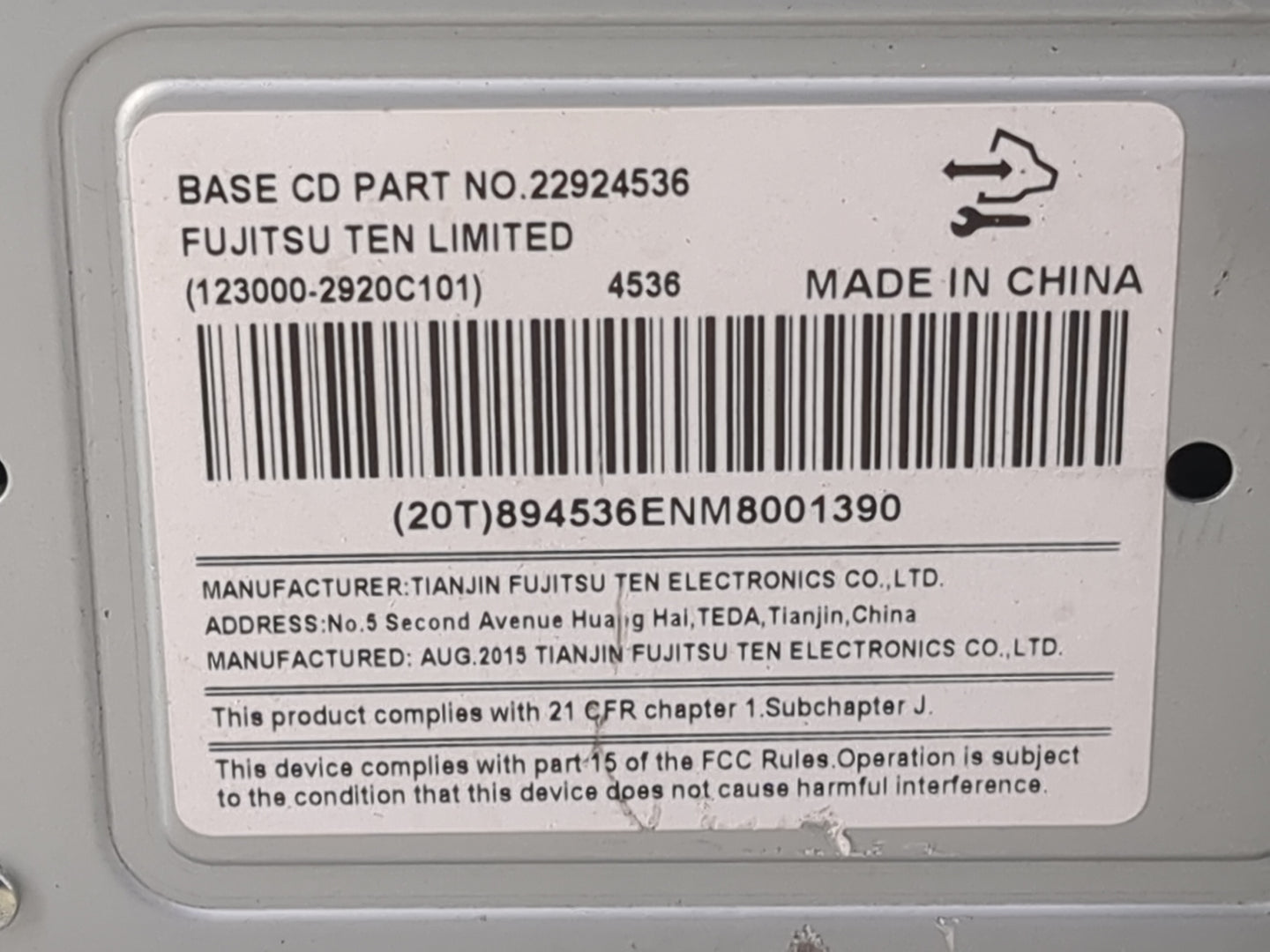 2009-2016 Chevrolet Impala Radio AM FM Cd Player Receiver Replacement P/N:22924536 123000-2920C101 Fits OEM Used Auto Parts 