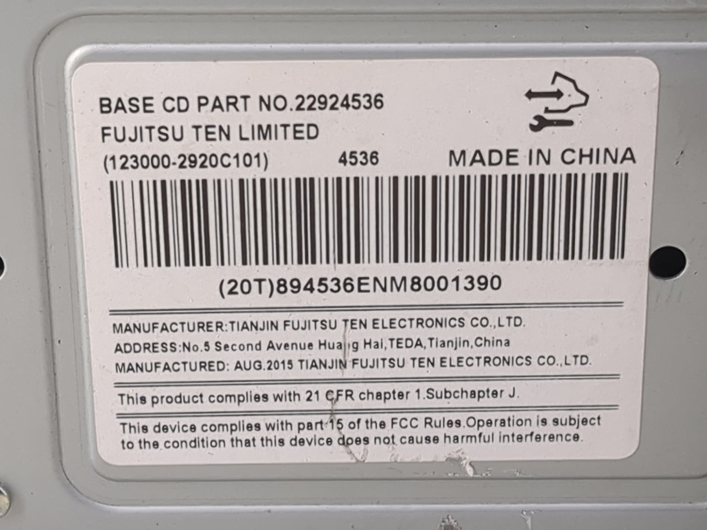 2009-2016 Chevrolet Impala Radio AM FM Cd Player Receiver Replacement P/N:22924536 123000-2920C101 Fits OEM Used Auto Parts 