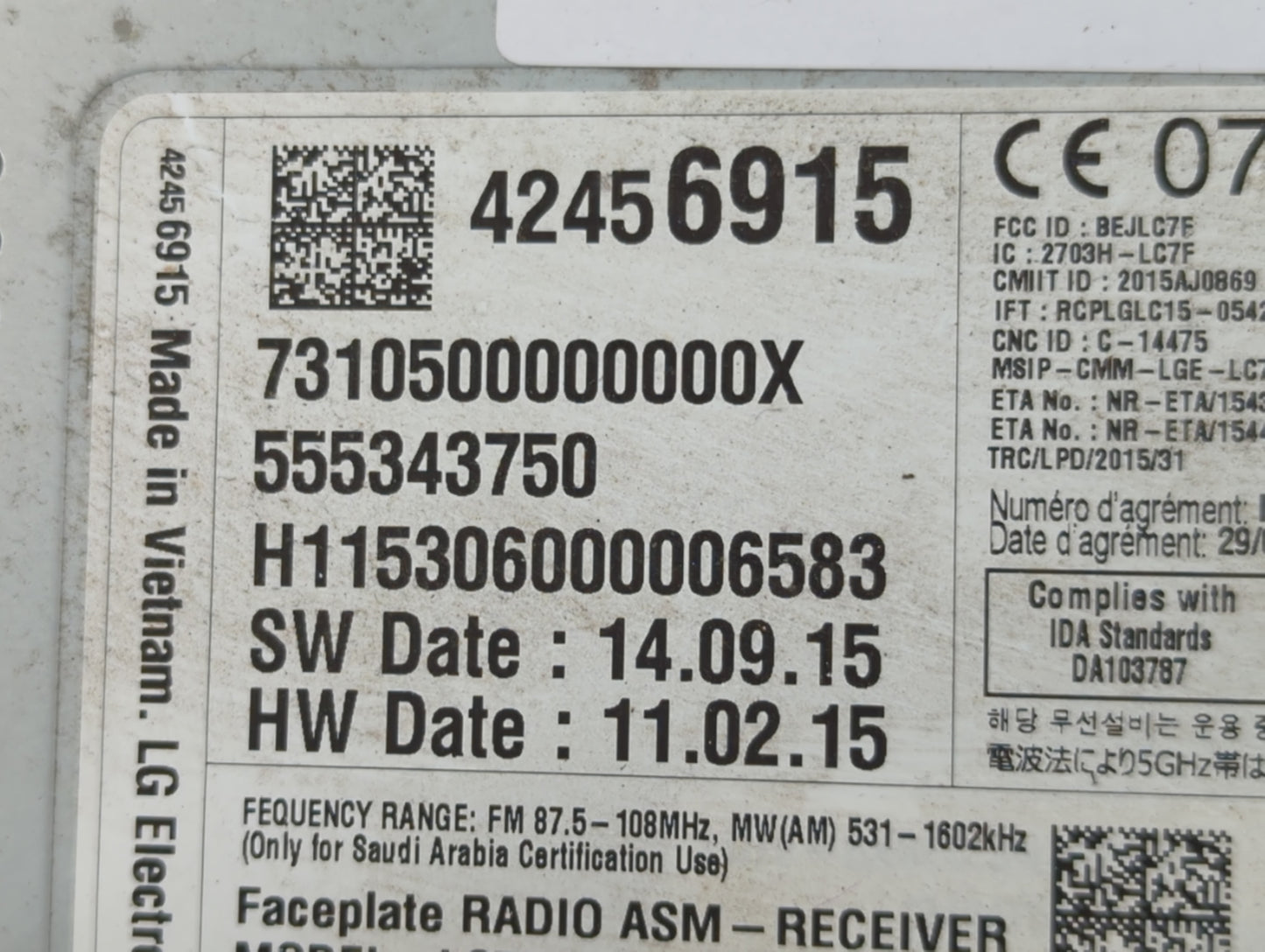 2016 Chevrolet Malibu Radio AM FM Cd Player Receiver Replacement P/N:42456917 Fits OEM Used Auto Parts - Oemusedautoparts1.c