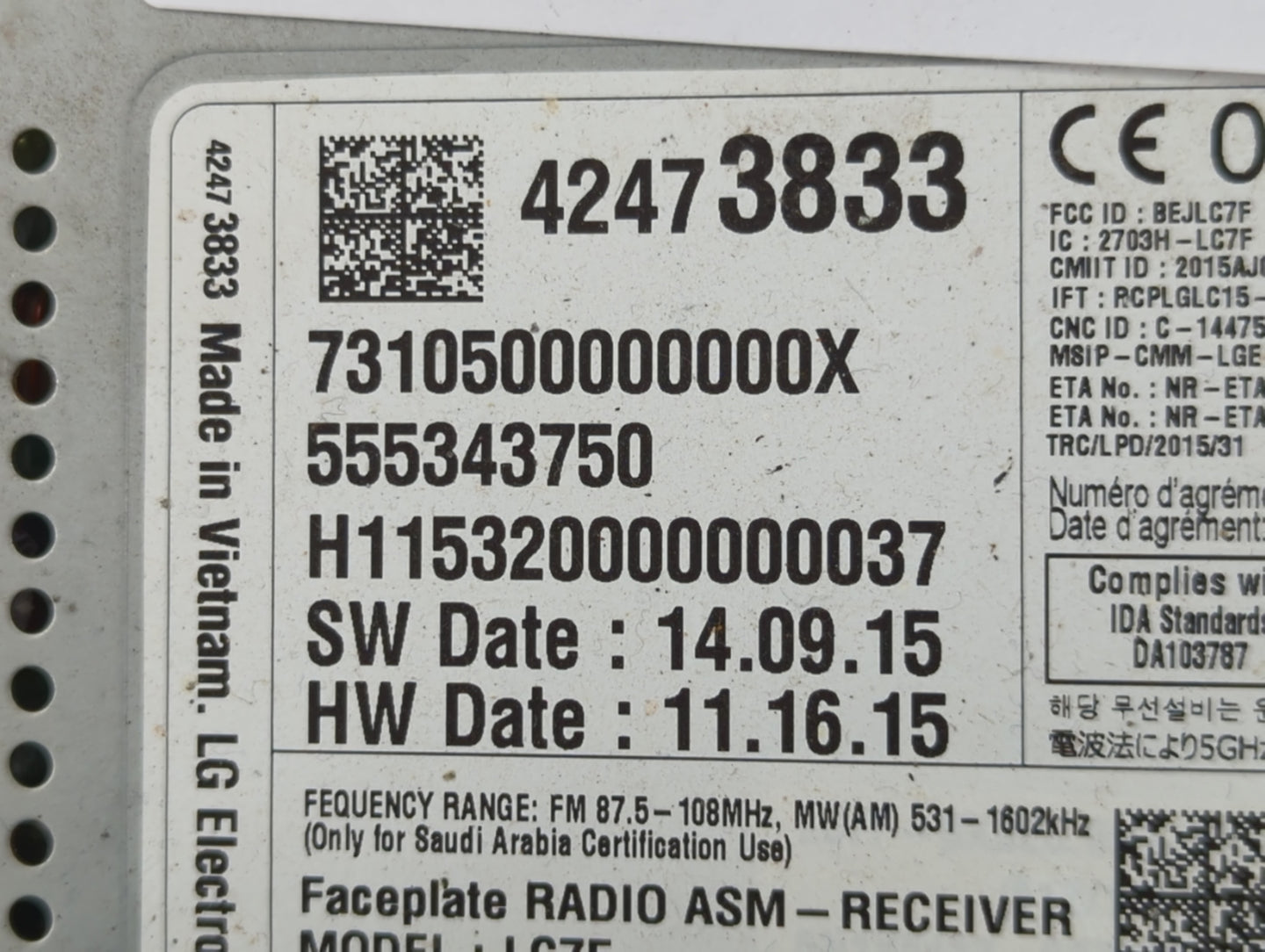2016 Chevrolet Malibu Radio AM FM Cd Player Receiver Replacement P/N:42473833 42456917 Fits OEM Used Auto Parts - Oemusedaut