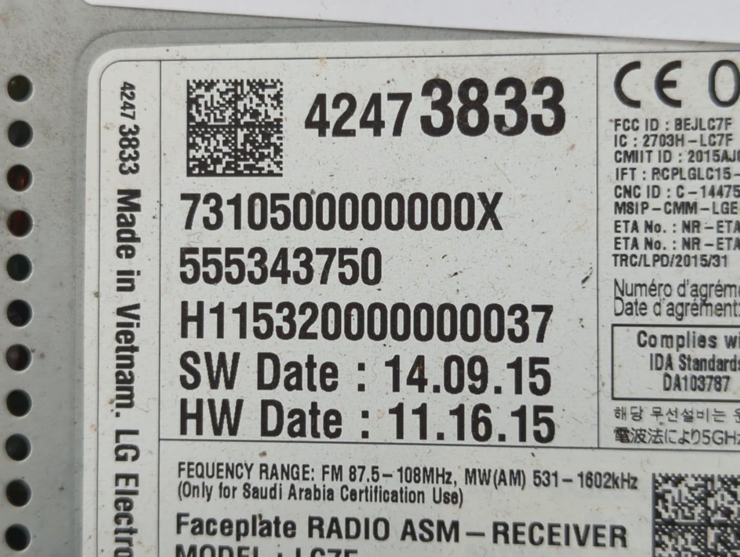 2016 Chevrolet Malibu Radio AM FM Cd Player Receiver Replacement P/N:42473833 42456917 Fits OEM Used Auto Parts - Oemusedaut