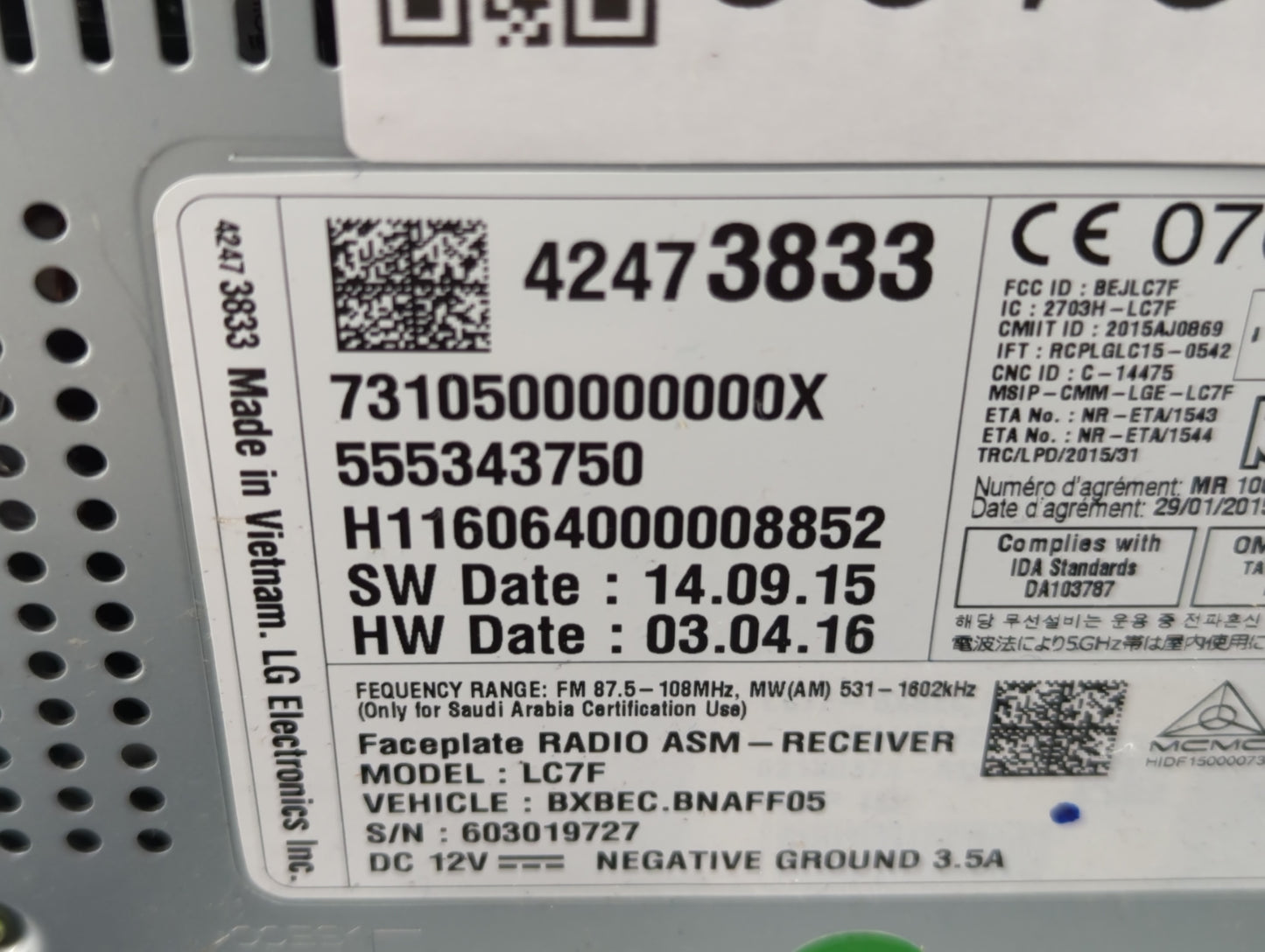 2016 Chevrolet Malibu Radio AM FM Cd Player Receiver Replacement P/N:555343750 42473833 Fits OEM Used Auto Parts - Oemusedau