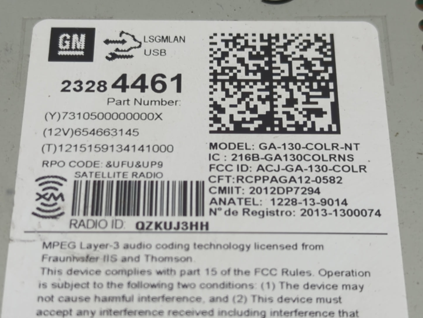 2014-2016 Chevrolet Malibu Radio AM FM Cd Player Receiver Replacement P/N:23284461 GA-130-COLR-NT Fits Fits 2014 2015 2016 O