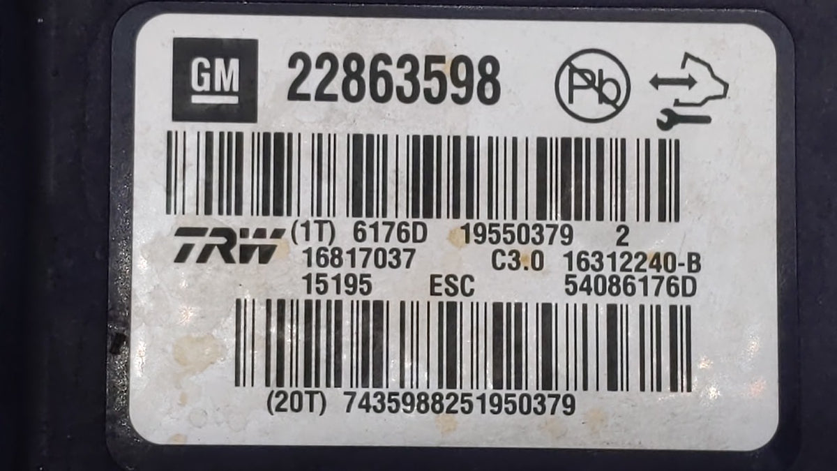 2013-2016 Chevrolet Malibu Anti-Lock Brake ABS Pump Module Actuator OEM P/N:22973923 22815252 Fits Fits 2012 2013 2014 2015 
