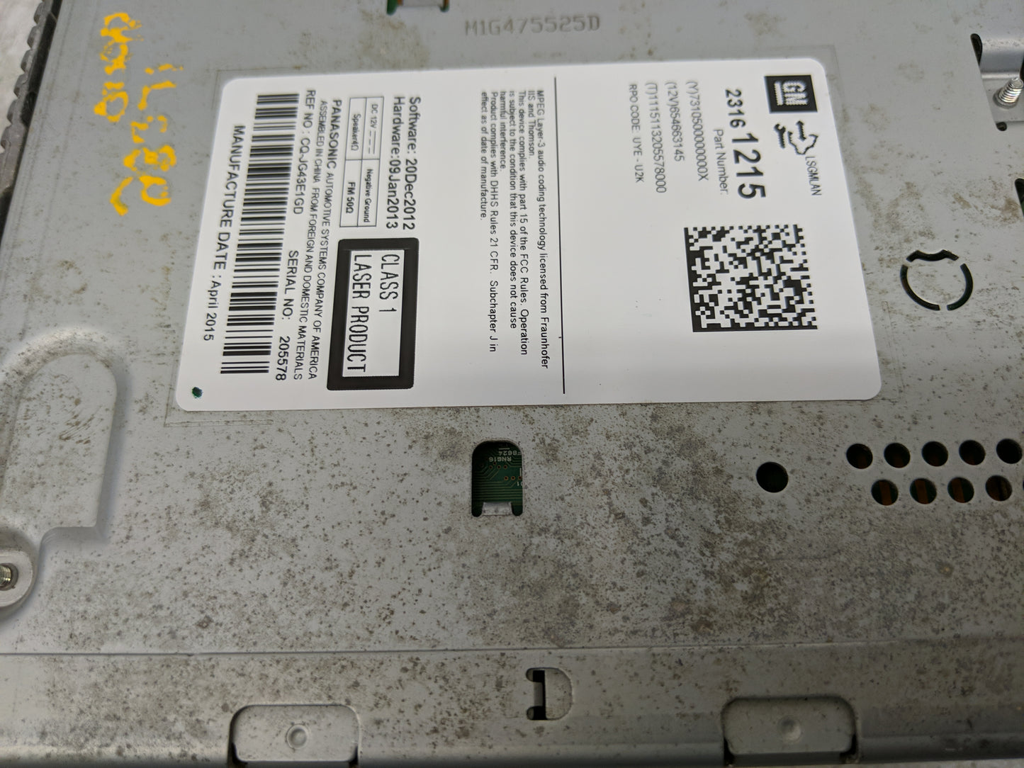 2014-2016 Chevrolet Malibu Radio AM FM Cd Player Receiver Replacement P/N:23161215 Fits Fits 2014 2015 2016 OEM Used Auto Pa