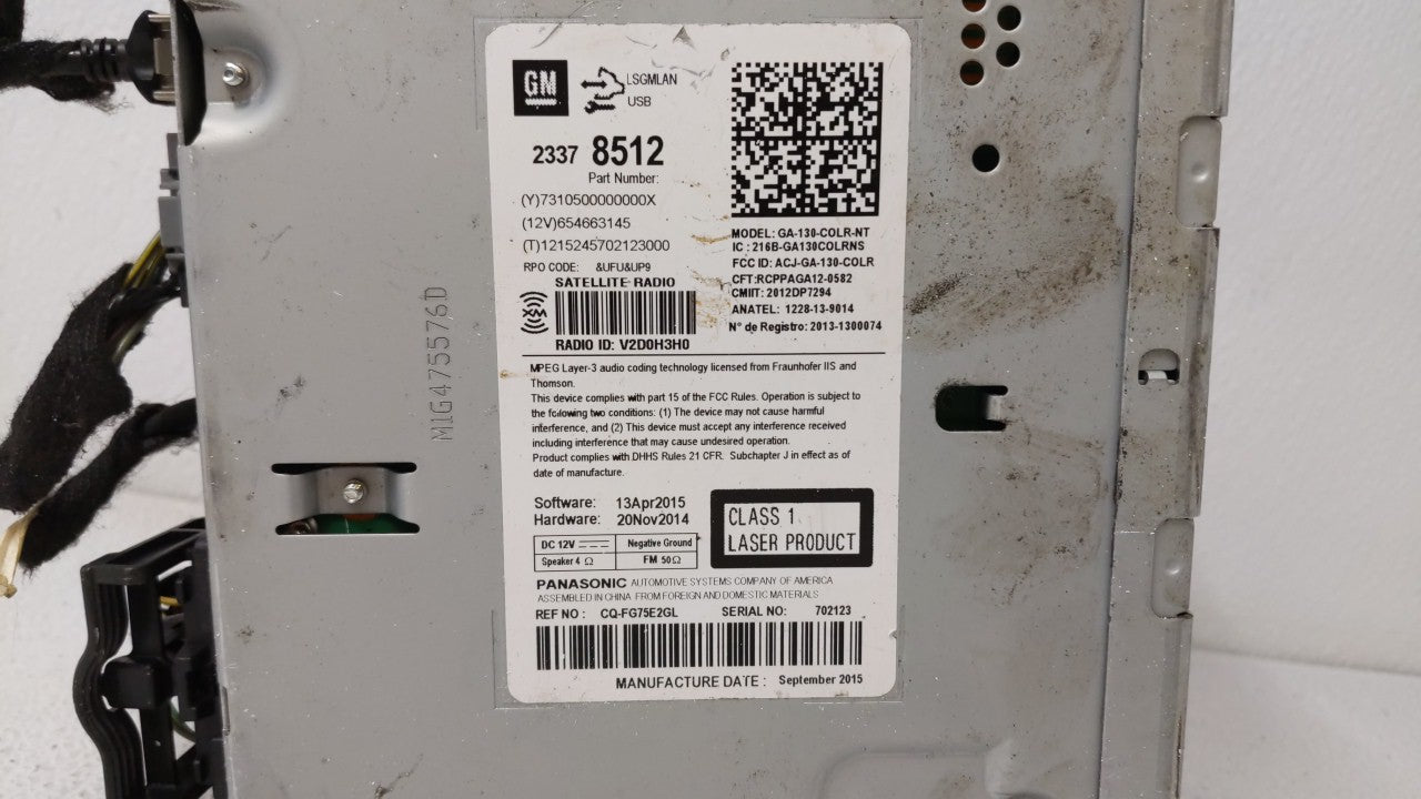 2016 Chevrolet Malibu Radio AM FM Cd Player Receiver Replacement P/N:23378512 Fits OEM Used Auto Parts - Oemusedautoparts1.c