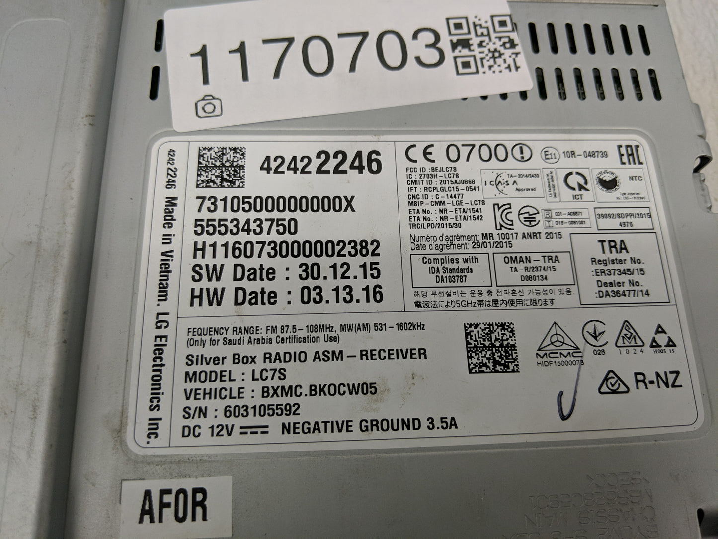 2016 Chevrolet Spark Radio AM FM Cd Player Receiver Replacement P/N:42422246 Fits OEM Used Auto Parts - Oemusedautoparts1.co