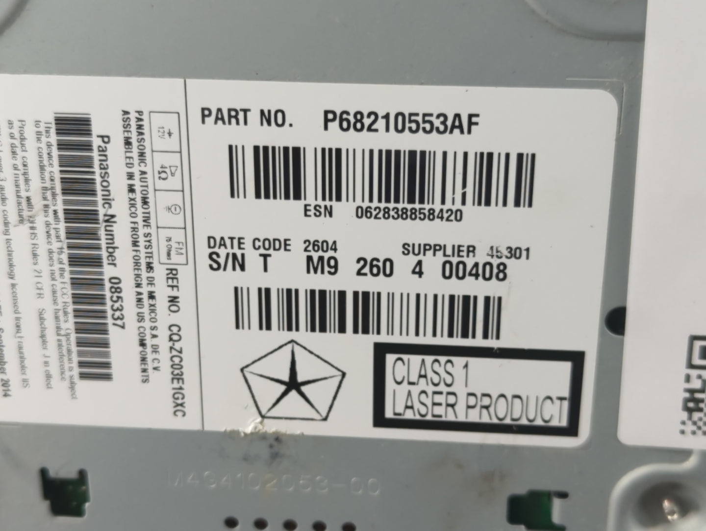 2014 Chrysler 300 Radio AM FM Cd Player Receiver Replacement P/N:P68210553AF Fits OEM Used Auto Parts - Oemusedautoparts1.co