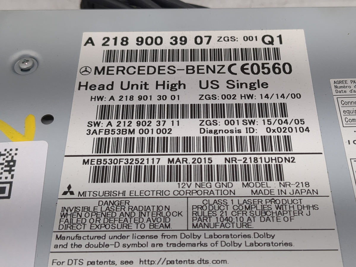 2016 Chrysler E Class Radio AM FM Cd Player Receiver Replacement P/N:A 218 900 39 07 OEM Used Auto Parts - Oemusedautoparts1