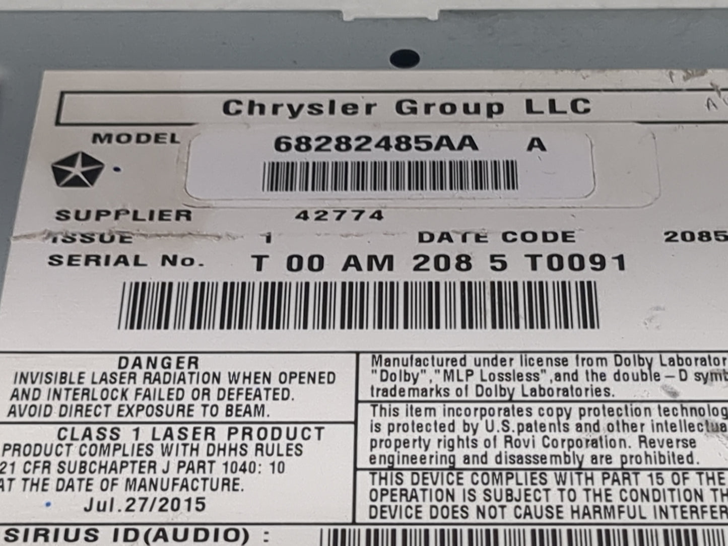 2016-2016 Chrysler Town & Country Information Display Screen - Oemusedautoparts1.com