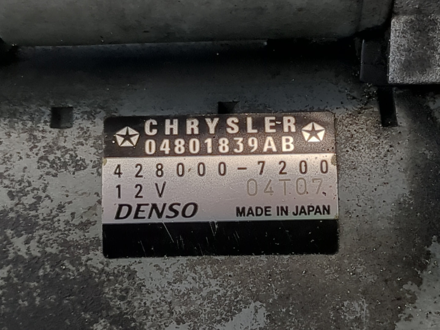 2016 Dodge Caravan Car Starter Motor Solenoid OEM P/N:428000-7200 04801839AB Fits OEM Used Auto Parts - Oemusedautoparts1.co