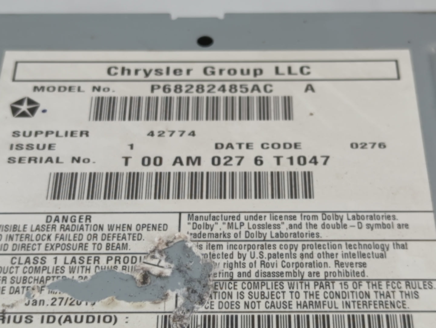 2016 Dodge Caravan Radio AM FM Cd Player Receiver Replacement P/N:P68282485AC Fits Fits 2012 2013 2014 2015 2017 2018 2019 2