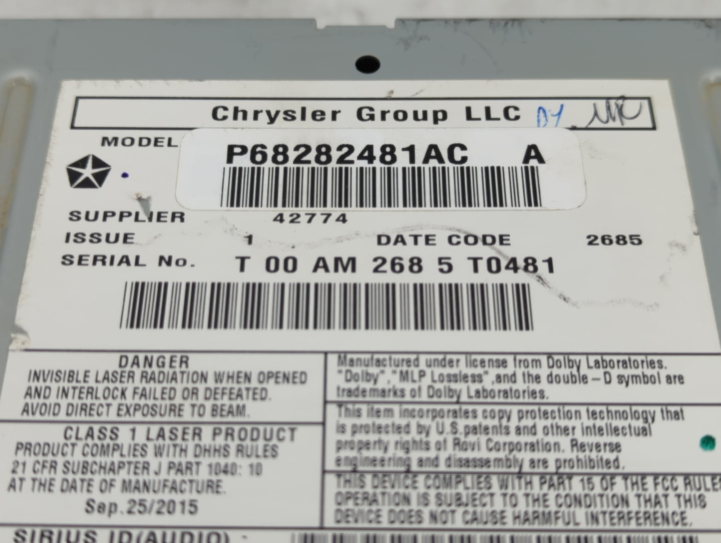 2016 Dodge Caravan Radio AM FM Cd Player Receiver Replacement P/N:P68282481AC Fits Fits 2012 2013 2014 2015 2017 2018 2019 2