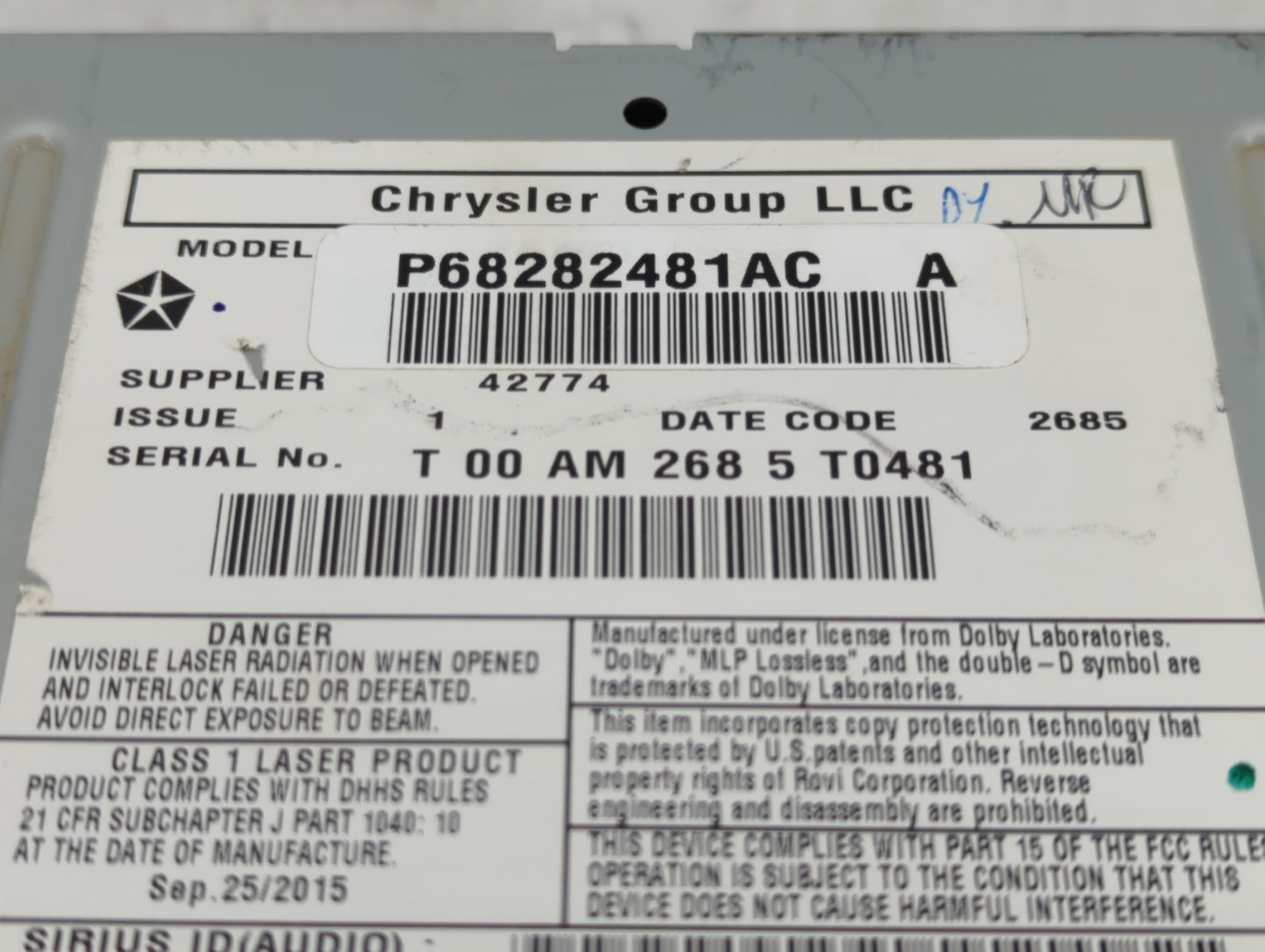 2016 Dodge Caravan Radio AM FM Cd Player Receiver Replacement P/N:P68282481AC Fits Fits 2012 2013 2014 2015 2017 2018 2019 2