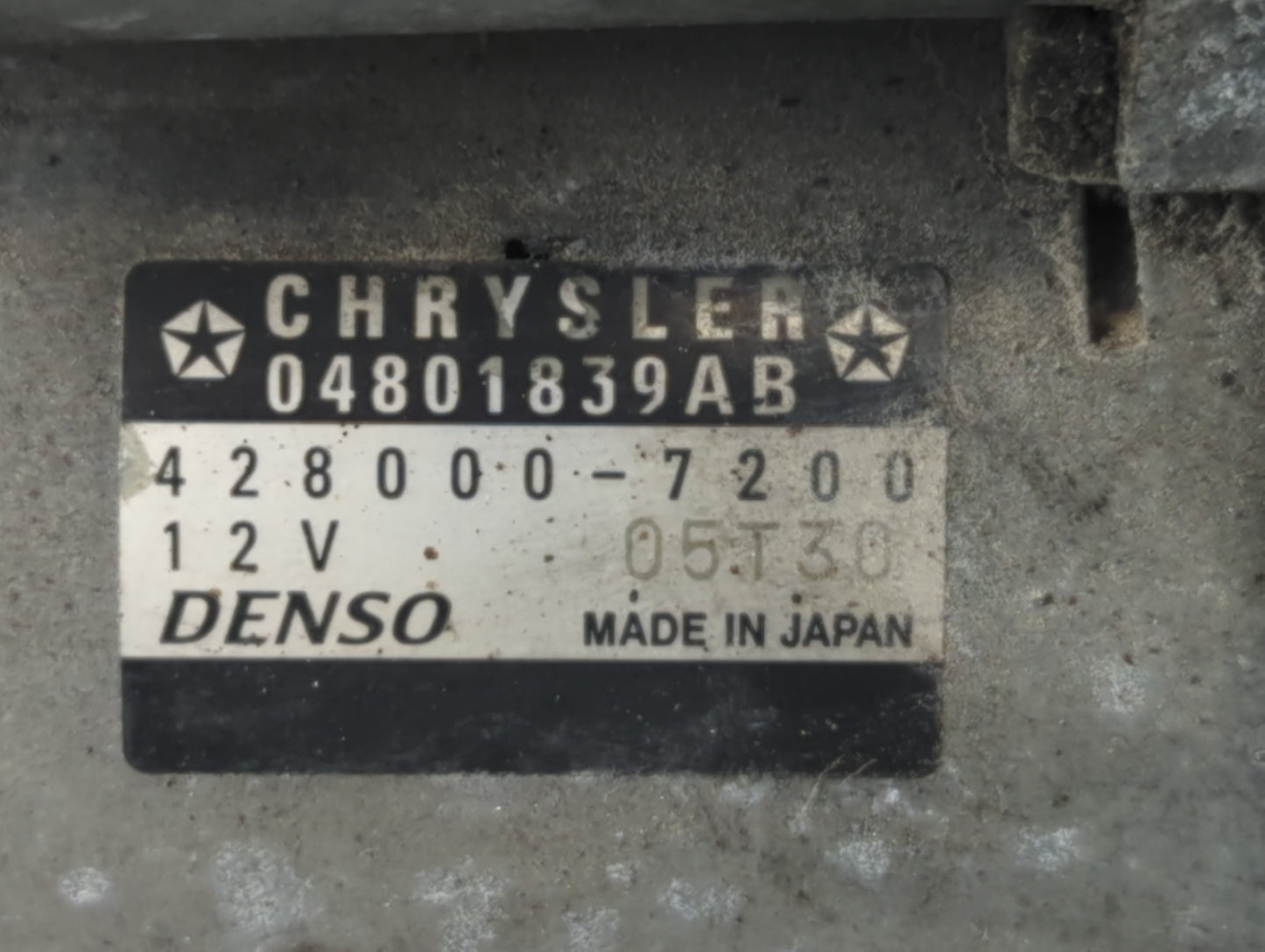 2016 Dodge Caravan Car Starter Motor Solenoid OEM P/N:428000-7200 04801839AB Fits OEM Used Auto Parts - Oemusedautoparts1.co