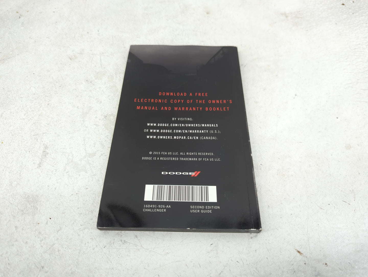 2016 Dodge Challenger Owners Manual Book Guide P/N:16D491-926-AA OEM Used Auto Parts - Oemusedautoparts1.com