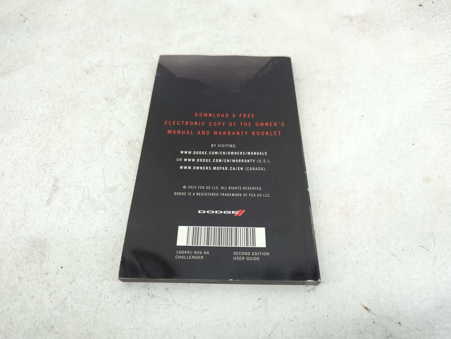 2016 Dodge Challenger Owners Manual Book Guide P/N:16D491-926-AA OEM Used Auto Parts - Oemusedautoparts1.com