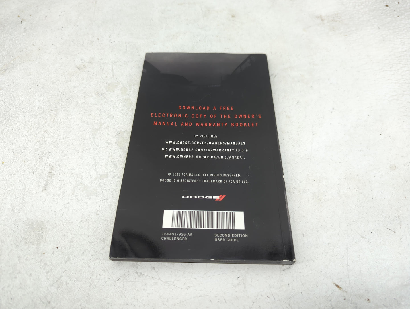 2016 Dodge Challenger Owners Manual Book Guide P/N:16D491-926-AA OEM Used Auto Parts - Oemusedautoparts1.com