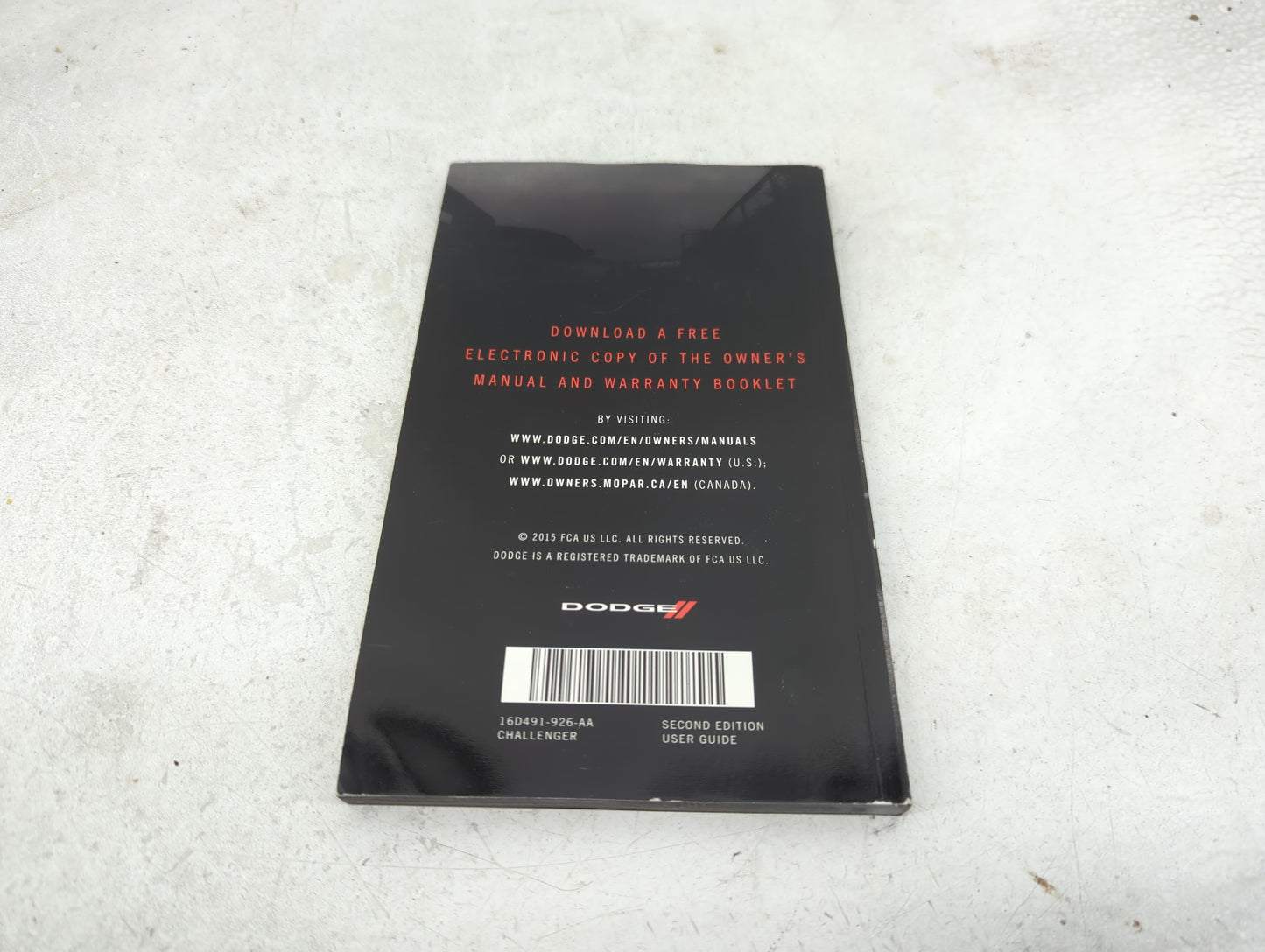 2016 Dodge Challenger Owners Manual Book Guide P/N:16D491-926-AA OEM Used Auto Parts - Oemusedautoparts1.com