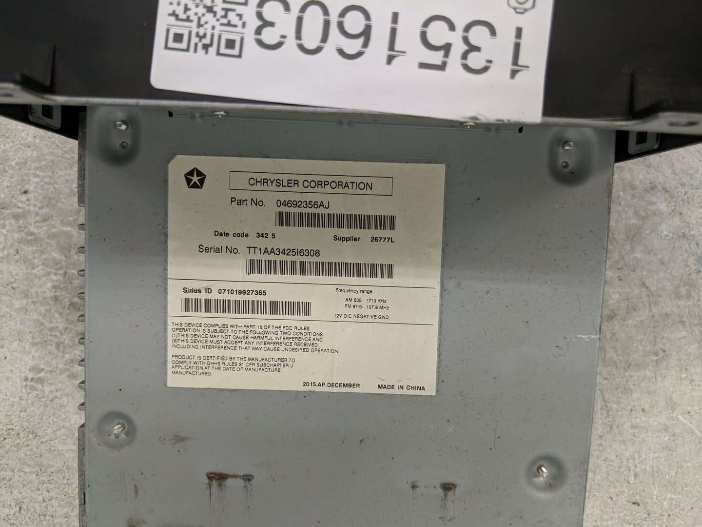 2013-2016 Dodge Dart Radio AM FM Cd Player Receiver Replacement P/N:04692356AJ Fits Fits 2013 2014 2015 2016 OEM Used Auto P