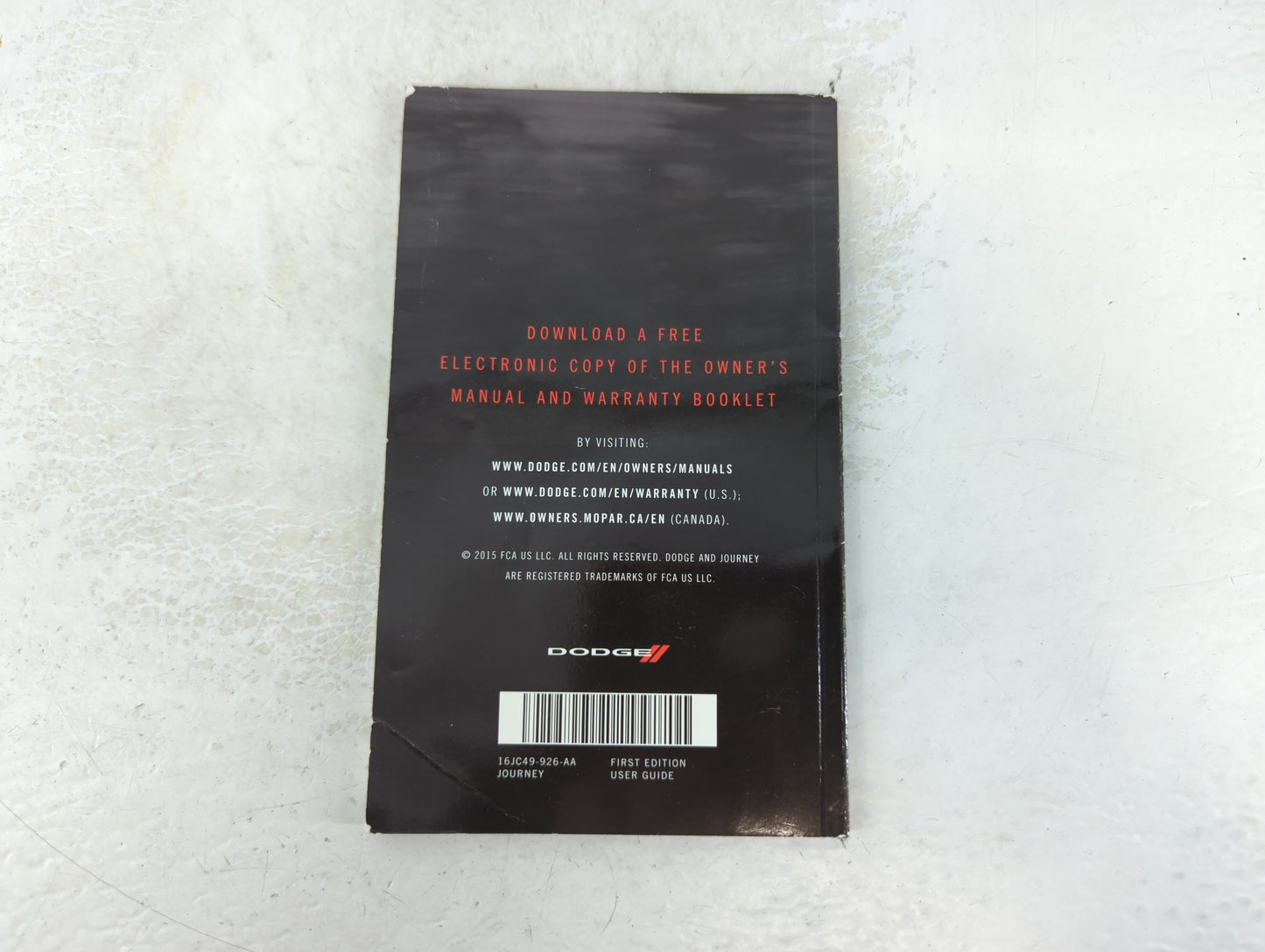 2016 Dodge Journey Owners Manual Book Guide P/N:16JC49-926-AA OEM Used Auto Parts - Oemusedautoparts1.com