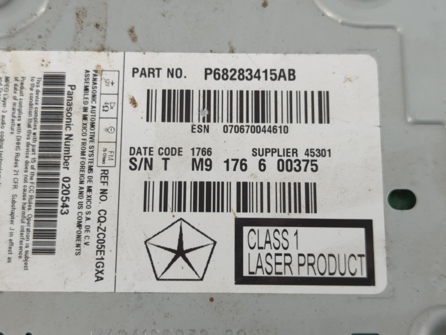 2018-2020 Dodge Journey Radio AM FM Cd Player Receiver Replacement P/N:P68283415AB Fits Fits 2018 2019 2020 OEM Used Auto Pa