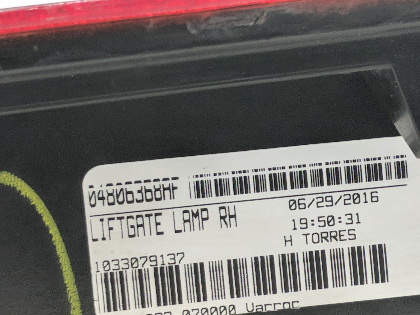 2016 Dodge Journey Tail Light Assembly Passenger Right OEM P/N:04806368AF Fits OEM Used Auto Parts - Oemusedautoparts1.com