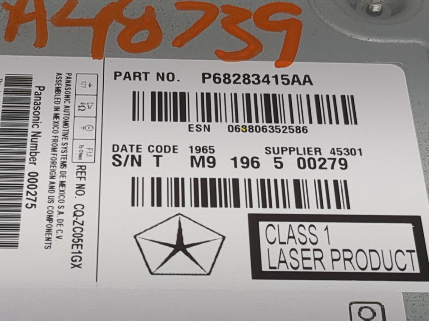 2016 Dodge Journey Radio AM FM Cd Player Receiver Replacement P/N:P68283415AA CQ-ZC05E1GX Fits OEM Used Auto Parts - Oemused
