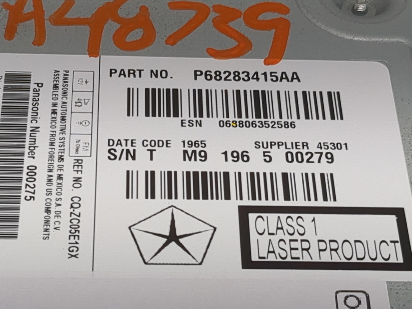 2016 Dodge Journey Radio AM FM Cd Player Receiver Replacement P/N:P68283415AA CQ-ZC05E1GX Fits OEM Used Auto Parts - Oemused